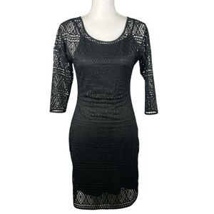 Express Black Net 3/4 Sleeve Summer Vacation Travel Beach Dress Size Small